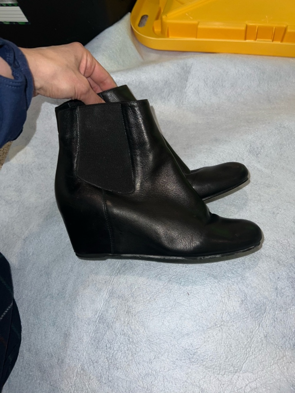 Stuart Weitzman Black Leather Wedge Ankle Booties 7.5